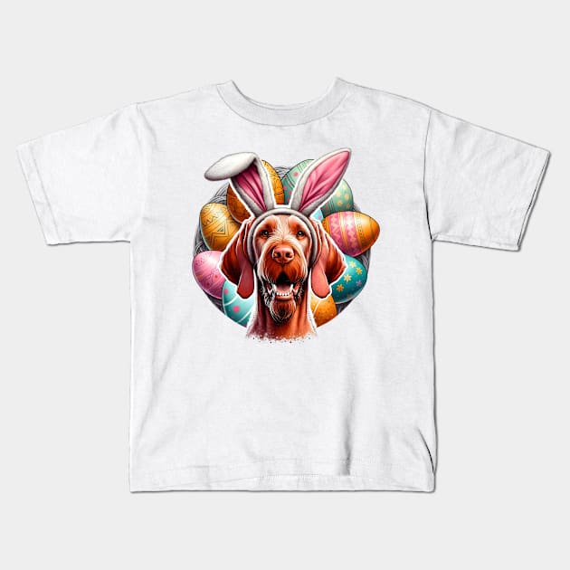 Wirehaired Vizsla Sports Bunny Ears for Easter Joy Kids T-Shirt by ArtRUs